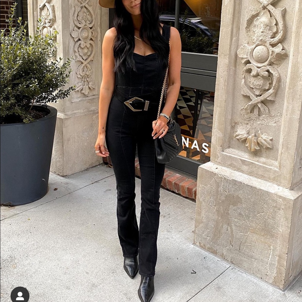 Free people Black wash denim jumpsuit